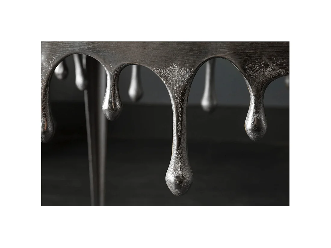 Table basse LAGUNA 46 cm argentée effet métal fondu design contemporain