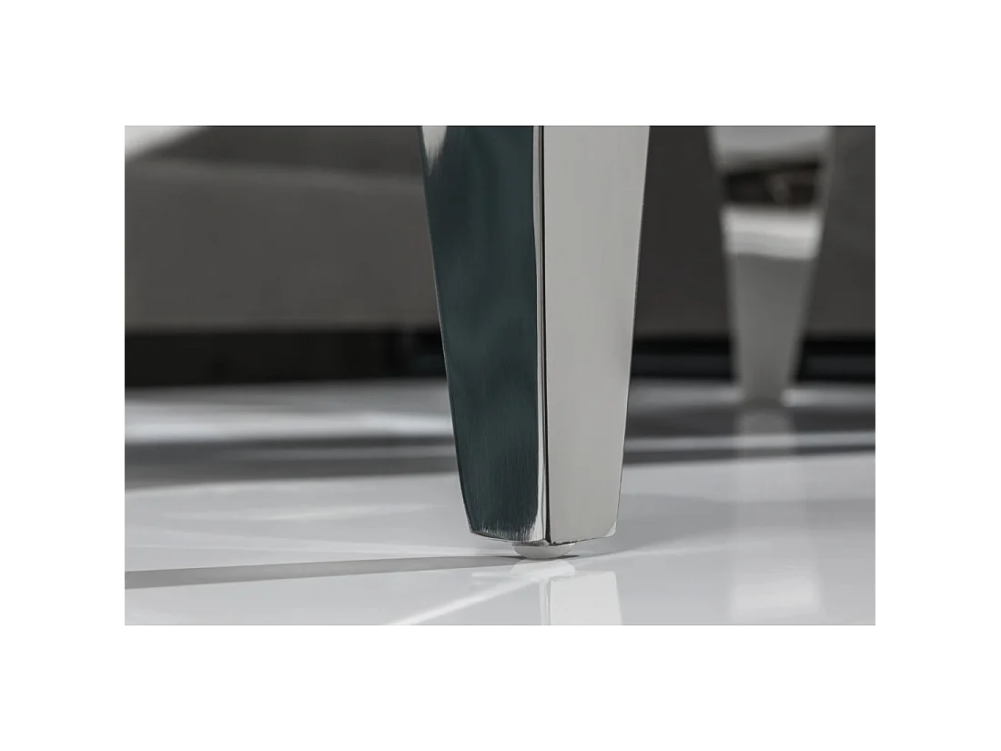 Tavolino basso VELENA 100 cm effetto marmo bianco con vetro temperato - Piedi curvi argentati