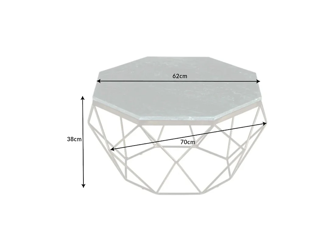 Couchtisch NEXORA 70 cm aus grünem Marmor und Eisen mit Messing-Finish im geometrischen Design