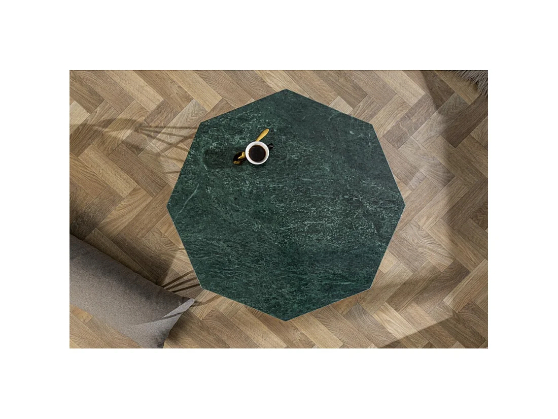 Couchtisch NEXORA 70 cm aus grünem Marmor und Eisen mit Messing-Finish im geometrischen Design