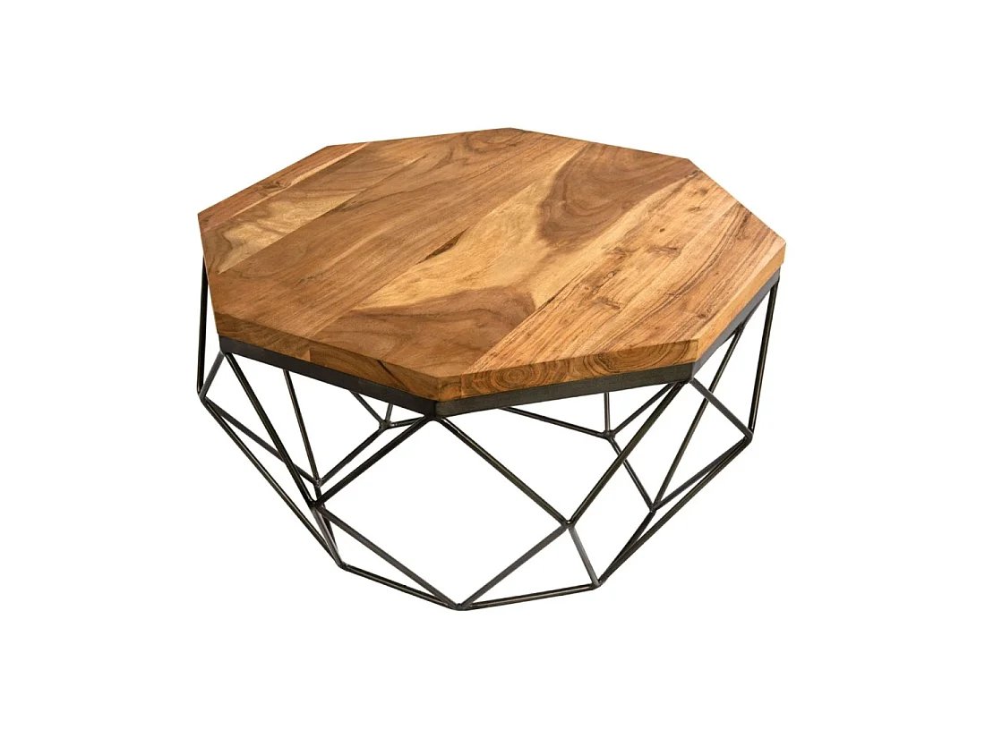 Couchtisch NEXORA 70 cm aus massivem Mangoholz und schwarzem Eisen im geometrischen Design