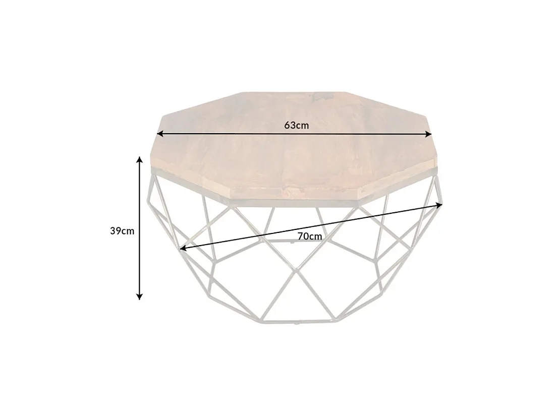 Couchtisch NEXORA 70 cm aus massivem Mangoholz und schwarzem Eisen im geometrischen Design