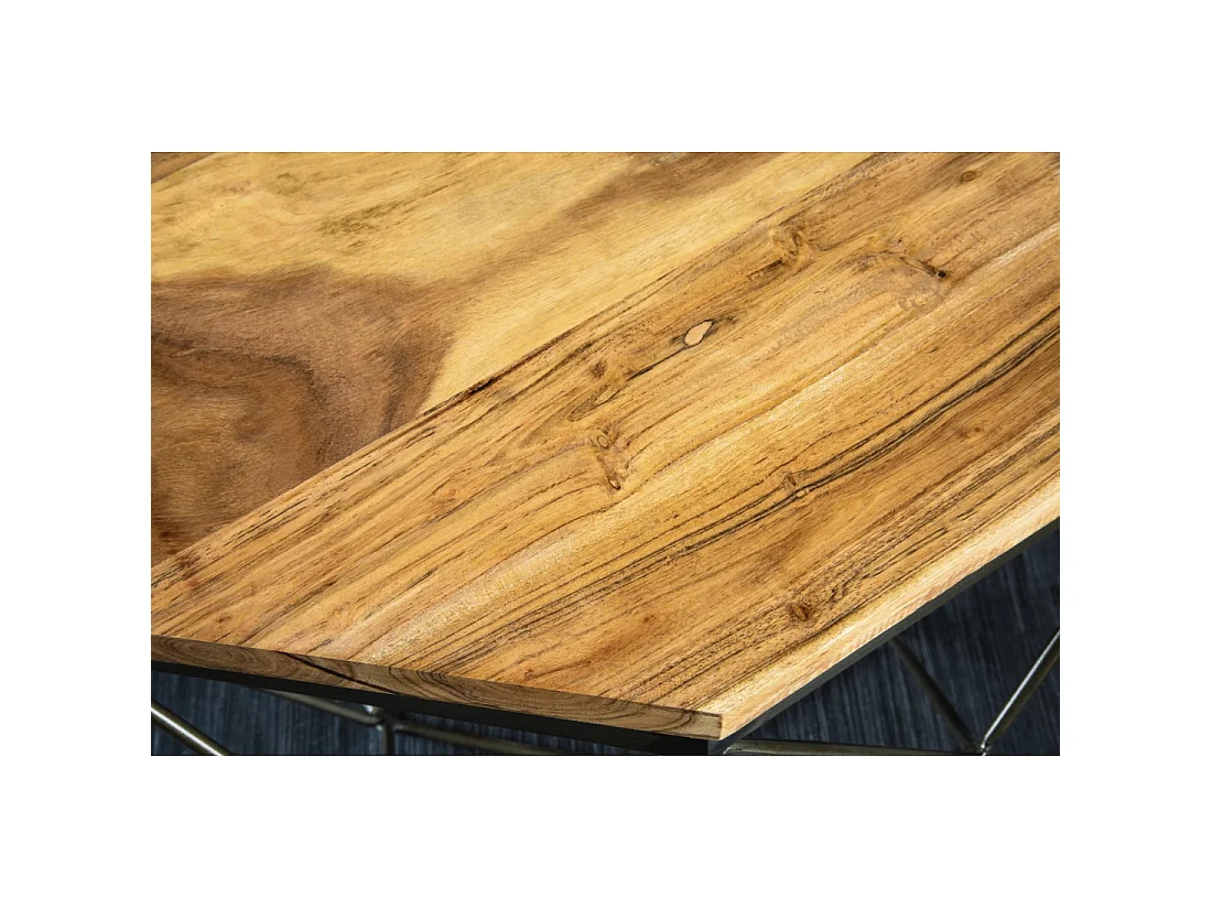 Couchtisch NEXORA 70 cm aus massivem Mangoholz und schwarzem Eisen im geometrischen Design