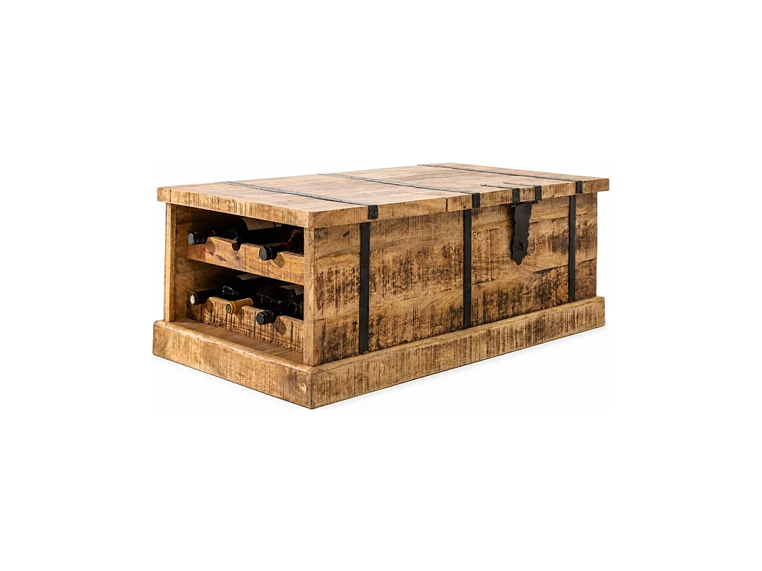 Mesa de centro cofre TRESORO 100 cm en madera de mango macizo con almacenamiento para botellas