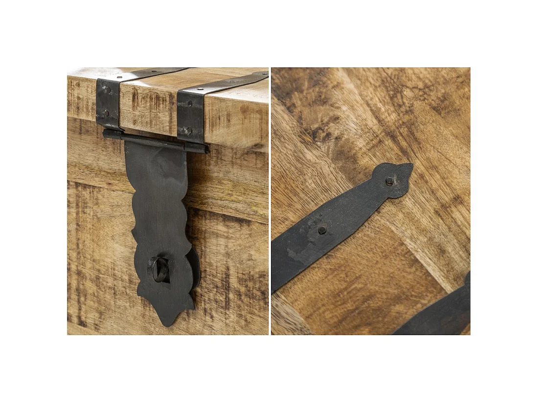 Mesa de centro cofre TRESORO 100 cm en madera de mango macizo con almacenamiento para botellas