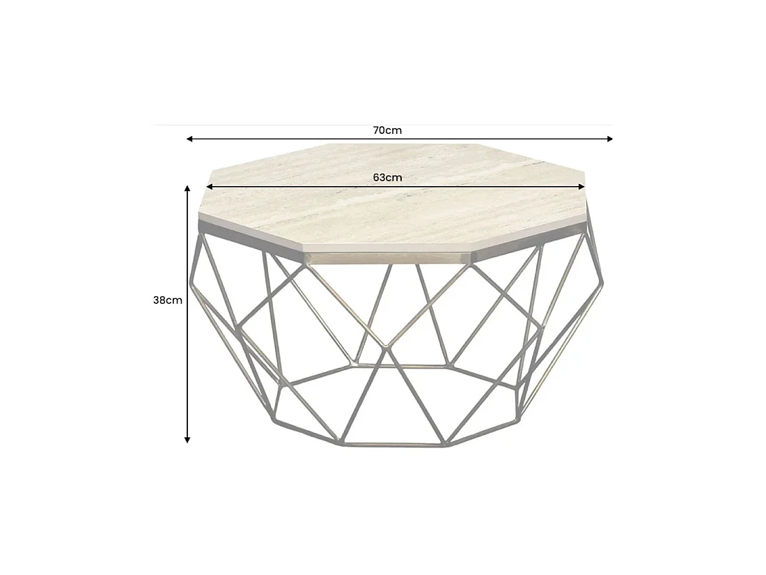 Couchtisch NEXORA 70 cm aus beigem Travertin und schwarzem Metall in geometrischem Design