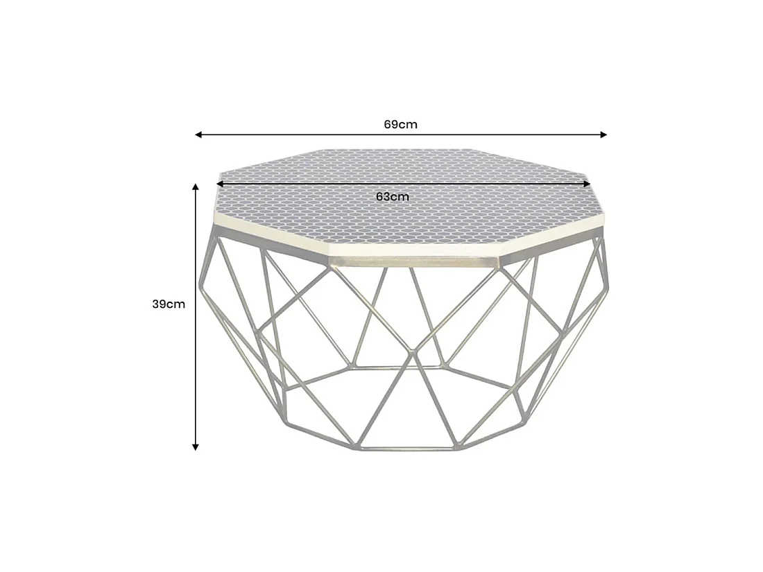 Couchtisch NEXORA 69 cm in schwarzem Polyresin und Eisen mit Messing-Finish im geometrischen Design