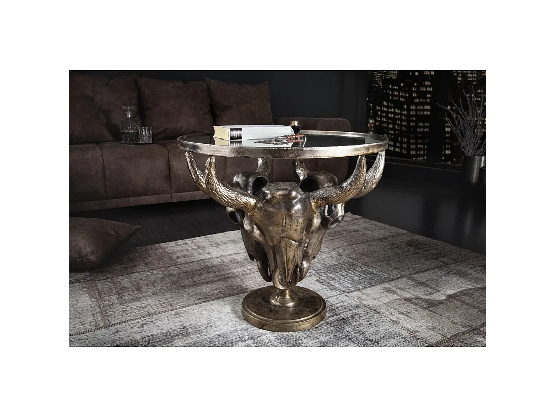 Ronde salontafel TAURVIK 56 cm in brons aluminium en glas in barokstijl