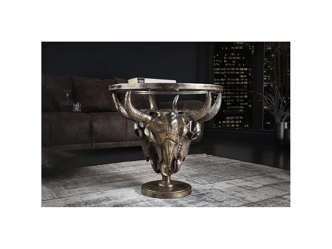 Ronde salontafel TAURVIK 56 cm in brons aluminium en glas in barokstijl