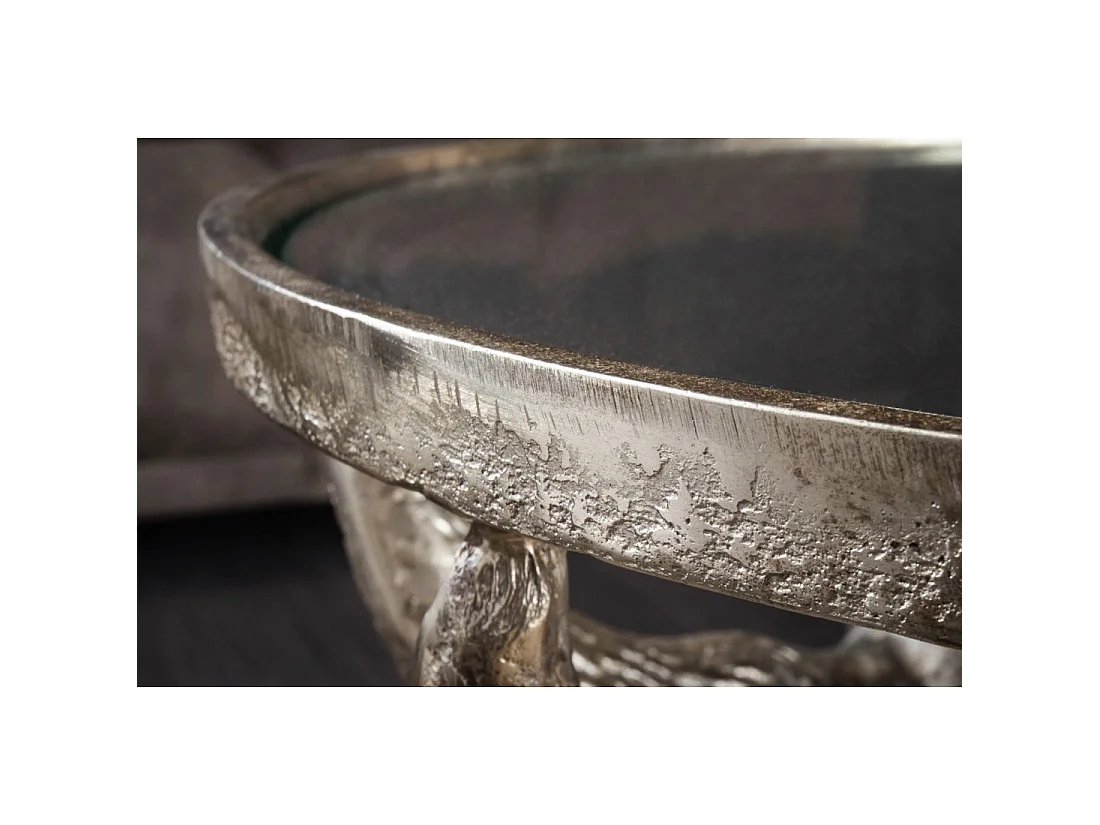Ronde salontafel TAURVIK 56 cm in brons aluminium en glas in barokstijl