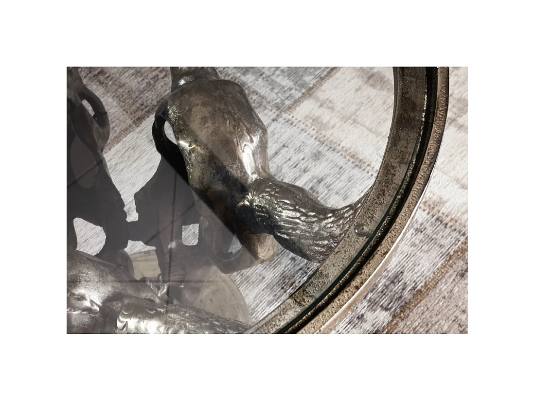 Ronde salontafel TAURVIK 56 cm in brons aluminium en glas in barokstijl