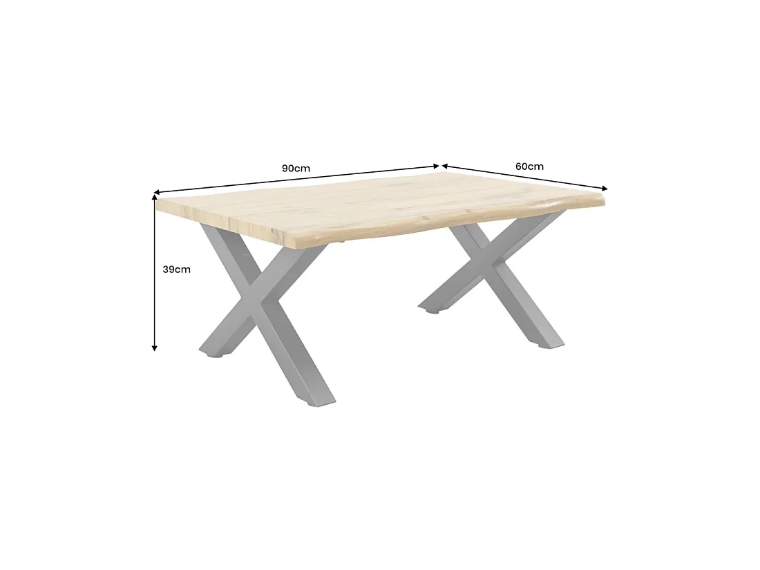 Table basse RIVET en bois naturel et pieds en métal noir en X – robuste Tisch im Industriedesign