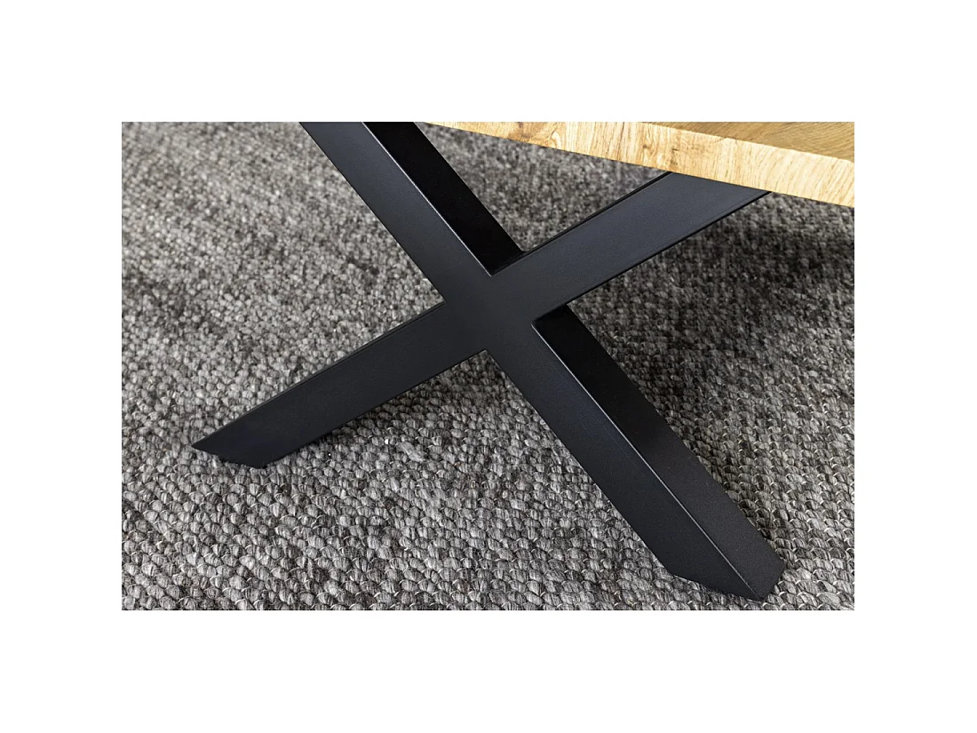 Table basse RIVET en bois naturel et pieds en métal noir en X – robuste Tisch im Industriedesign