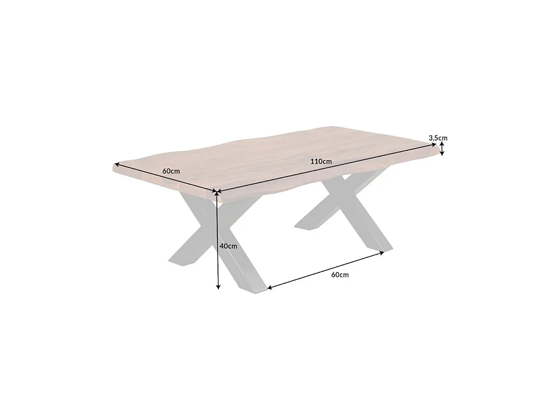 Couchtisch ARKAYA 110 cm aus massivem Akazienholz mit schwarzen Metallbeinen in X-Form