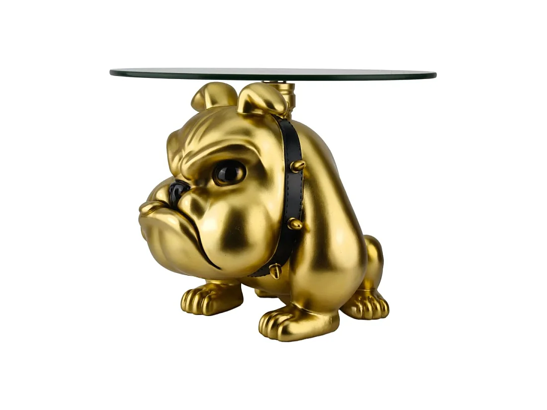 Ronde salontafel DOGARO met gouden hondenpoot en glazen blad