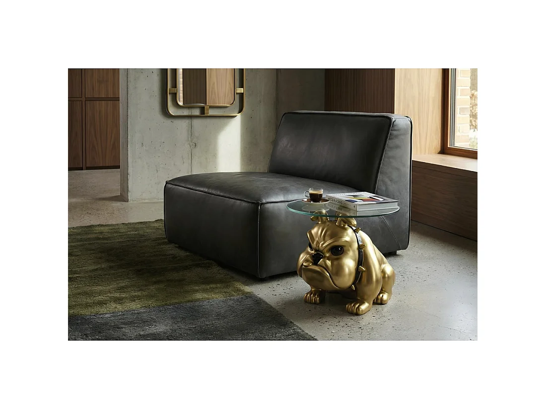 Ronde salontafel DOGARO met gouden hondenpoot en glazen blad
