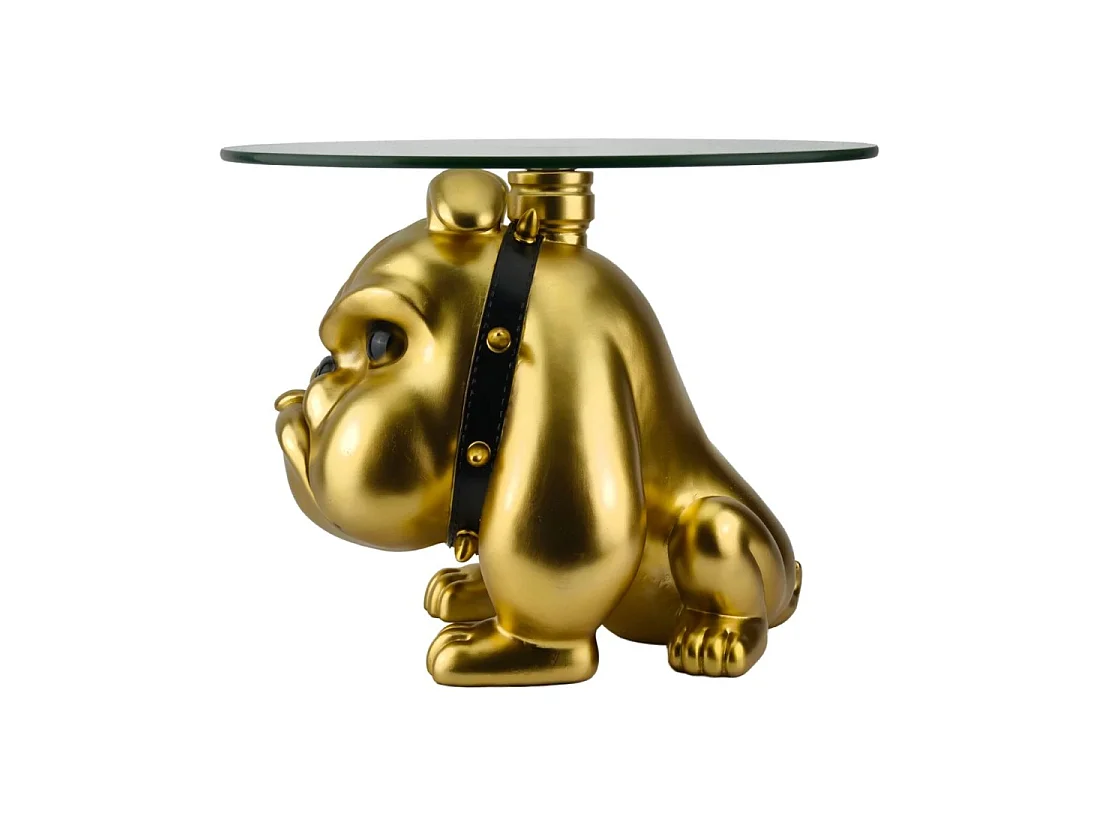 Ronde salontafel DOGARO met gouden hondenpoot en glazen blad