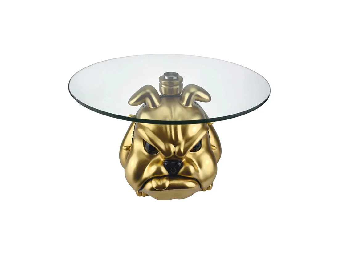Ronde salontafel DOGARO met gouden hondenpoot en glazen blad