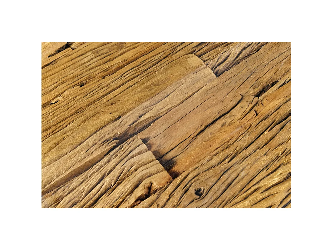 Mesa baja VELENA 100 cm en teca con vidrio templado – Patas cromadas diseño barroco
