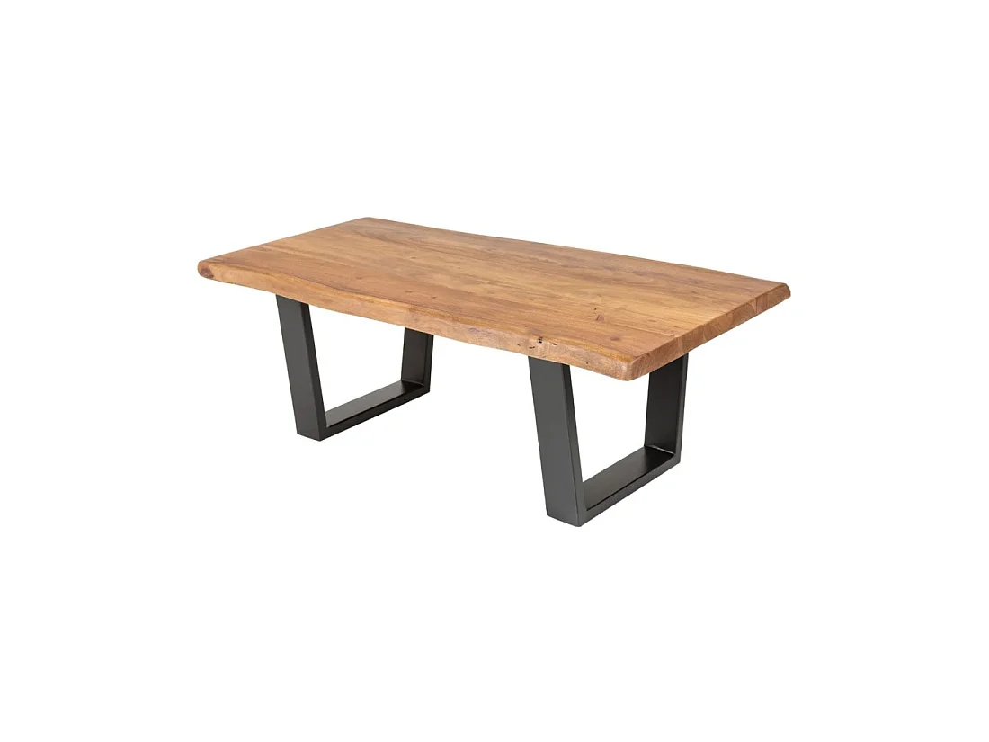 Couchtisch ARKAYA 110 cm aus massivem Akazienholz mit schwarzen Metallbeinen in U-Form