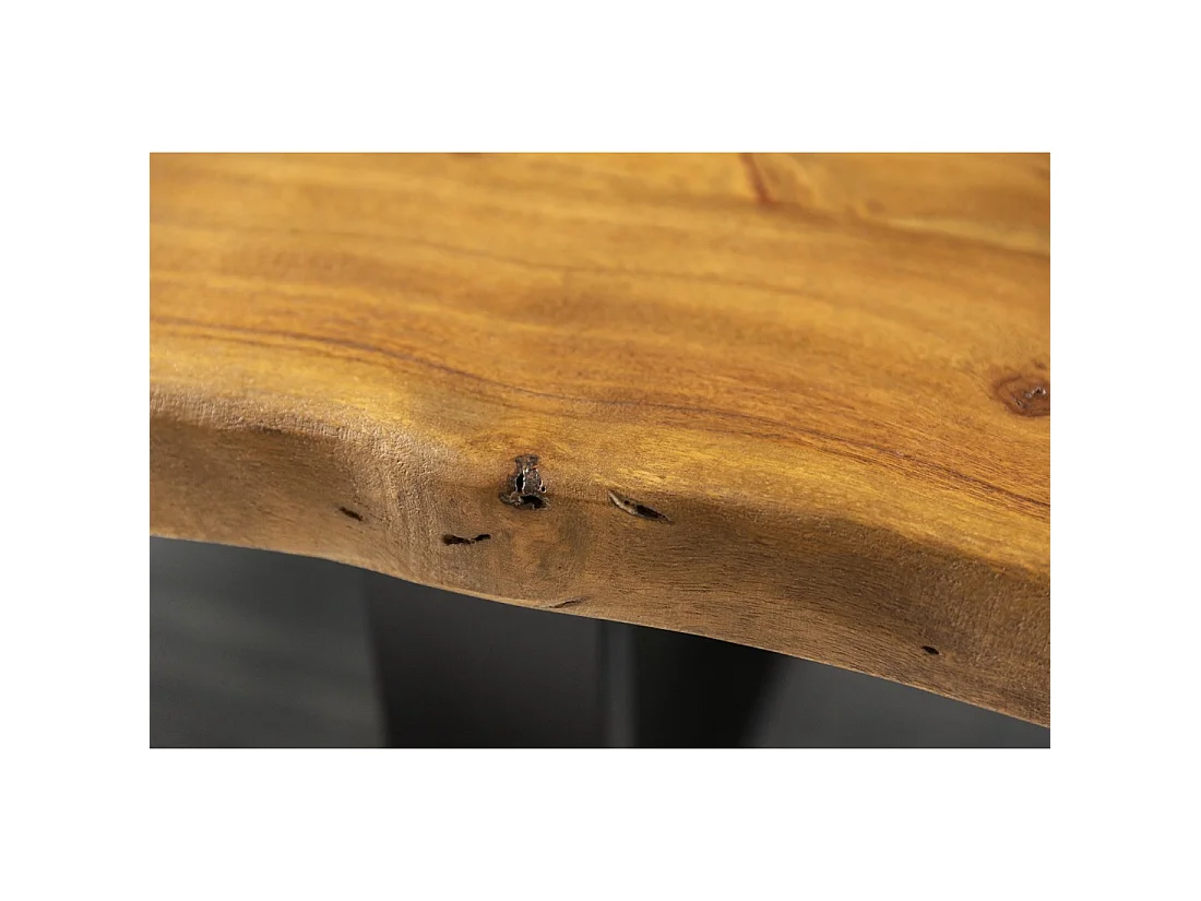 Couchtisch ARKAYA 110 cm aus massivem Akazienholz mit schwarzen Metallbeinen in U-Form