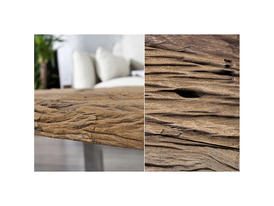 Mesa de centro RAFTA 110 cm en teca reciclada – Diseño industrial con patas metálicas en forma de U