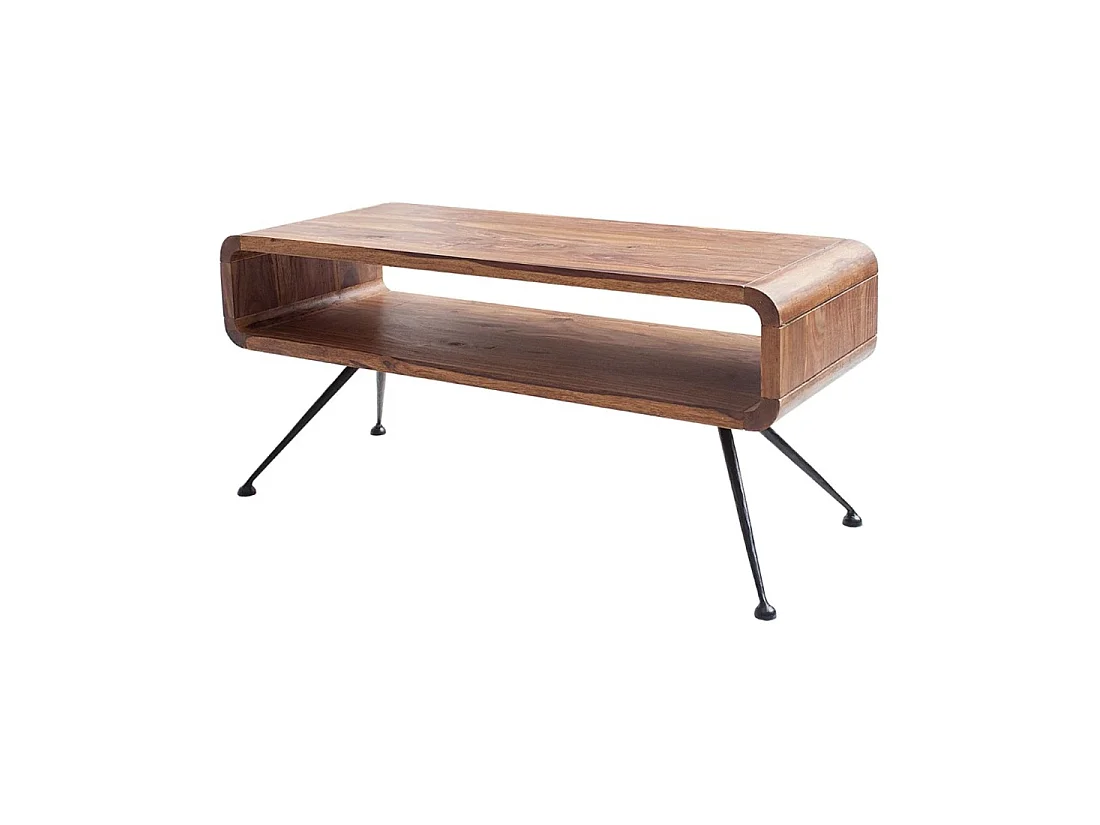 Mesa de centro RETROVA 100 cm en madera de Sheesham barnizada con patas de metal negro y espacio de almacenamiento