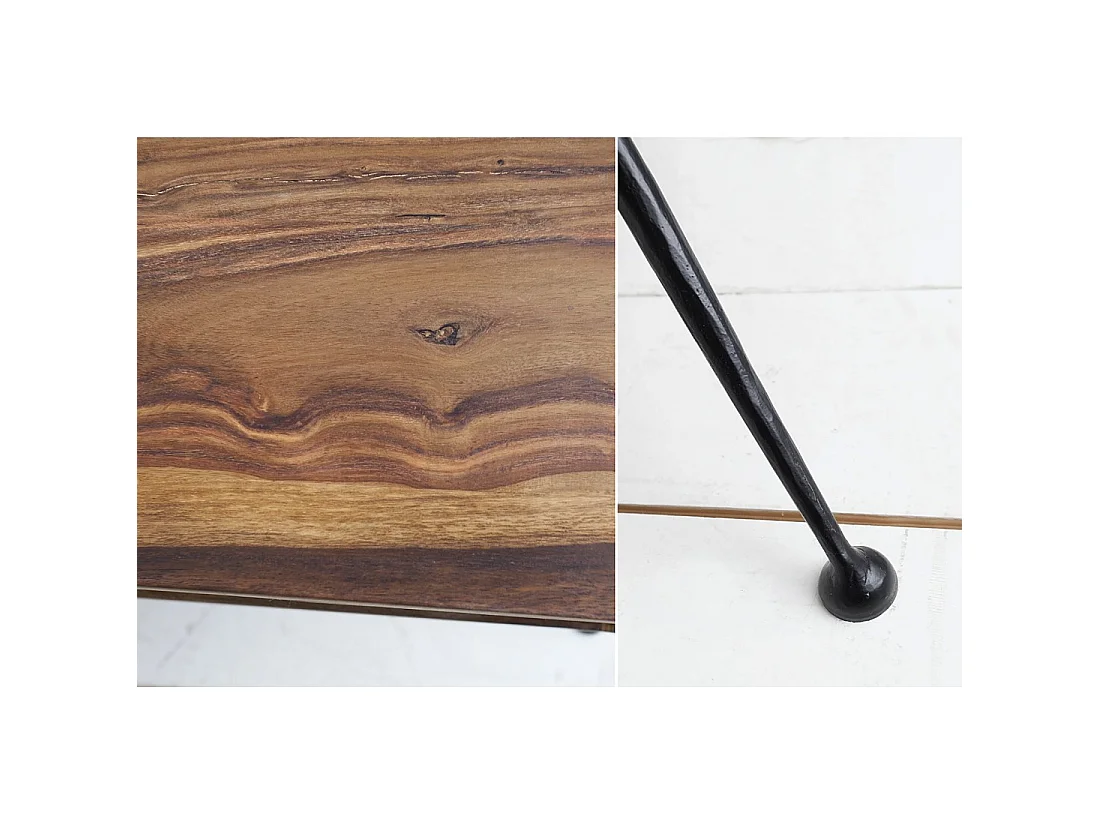 Mesa de centro RETROVA 100 cm en madera de Sheesham barnizada con patas de metal negro y espacio de almacenamiento