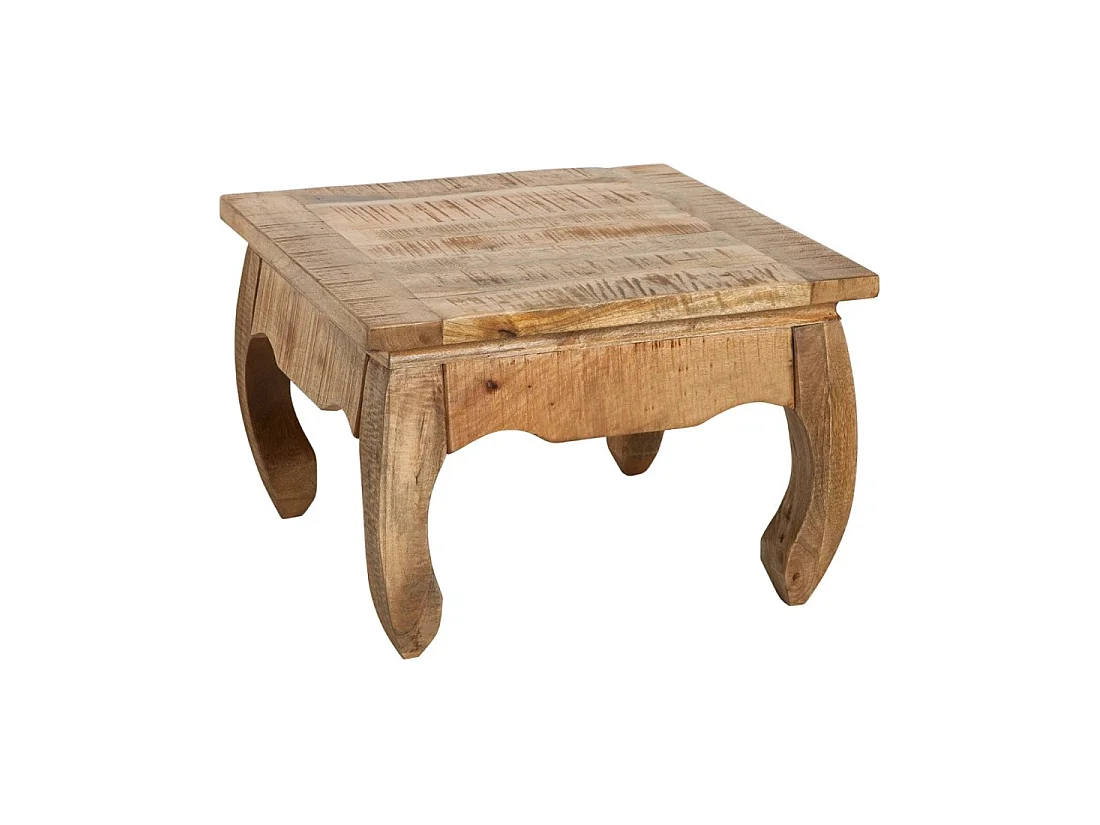 Table basse LUNARA bois massif de manguier pieds arqués – table carrée design classique naturel