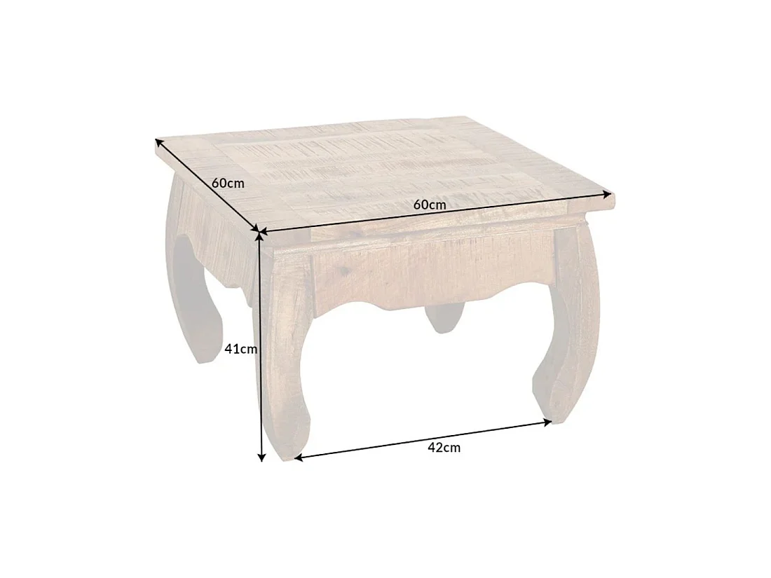 Table basse LUNARA bois massif de manguier pieds arqués – table carrée design classique naturel