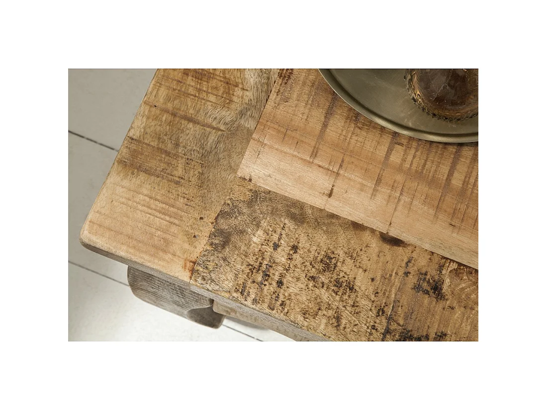 Table basse LUNARA bois massif de manguier pieds arqués – table carrée design classique naturel