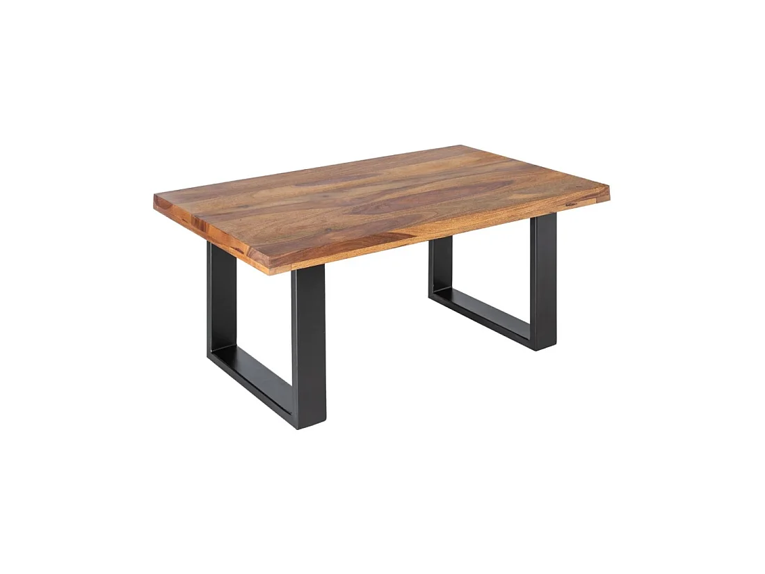 Couchtisch LODEN 100 cm aus massivem Sheeshamholz und schwarzem Metall – Industriestil