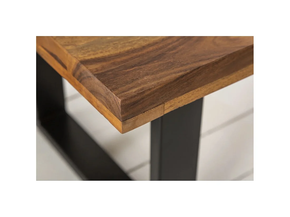 Couchtisch LODEN 100 cm aus massivem Sheeshamholz und schwarzem Metall – Industriestil