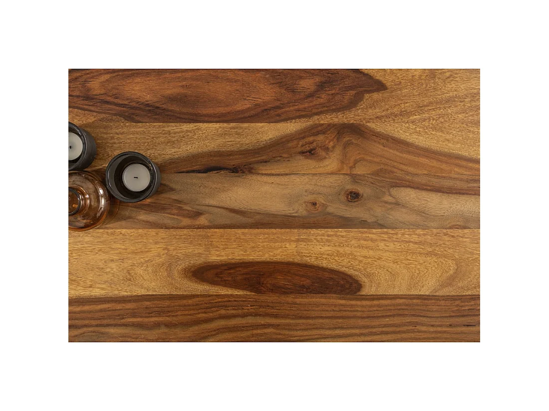 Couchtisch LODEN 100 cm aus massivem Sheeshamholz und schwarzem Metall – Industriestil