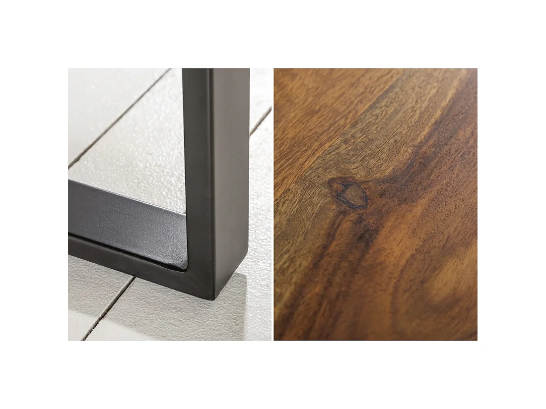 Couchtisch LODEN 100 cm aus massivem Sheeshamholz und schwarzem Metall – Industriestil