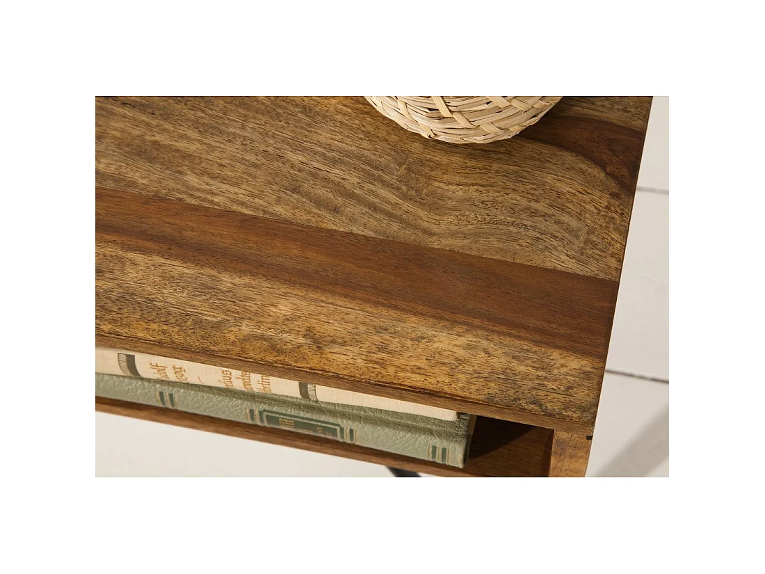 Table basse SILVA 60 cm en bois de Sheesham massif et métal noir – 2 niches