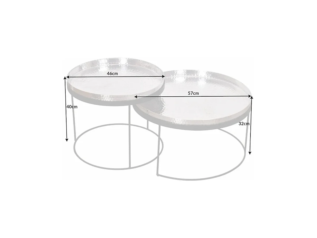 Lage bijzettafels VORTEX goud aluminium – set van 2 ronde tafels met gehamerd effect