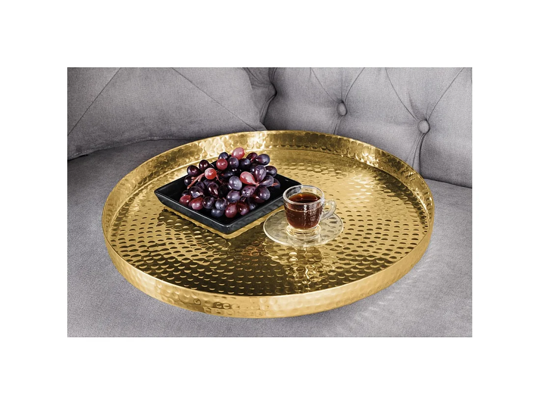 Lage bijzettafels VORTEX goud aluminium – set van 2 ronde tafels met gehamerd effect