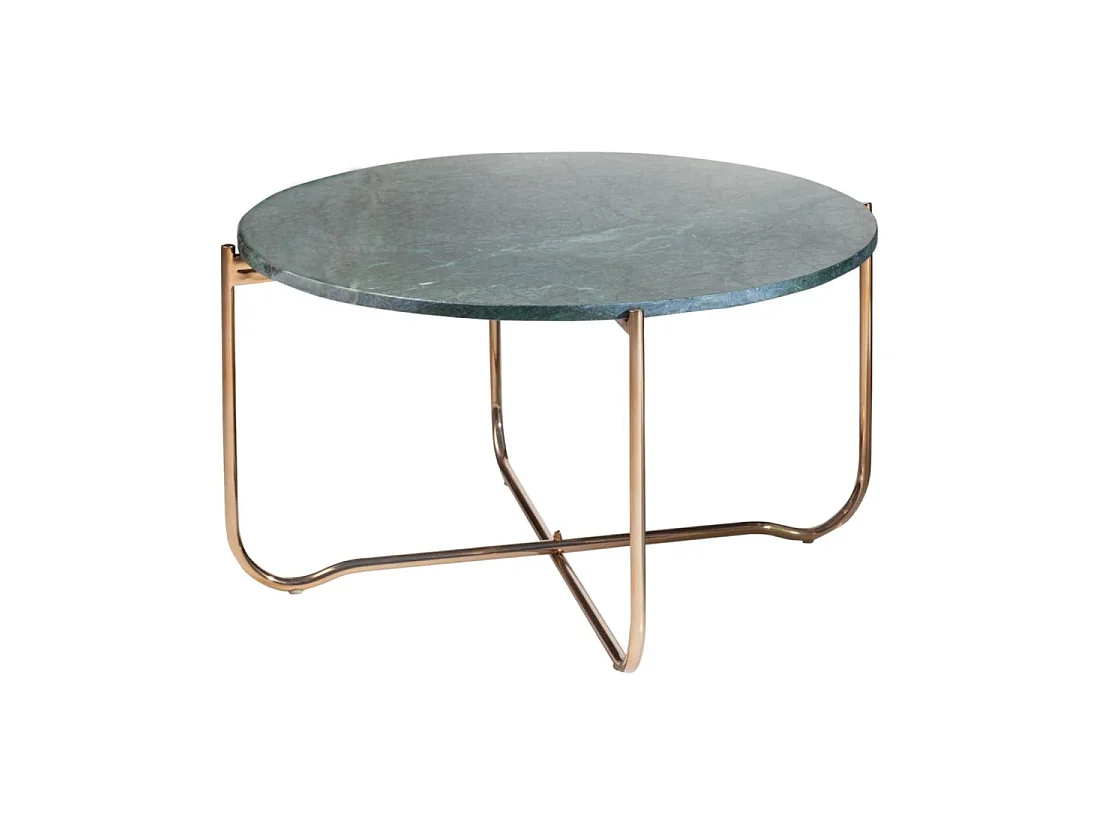 Runder Couchtisch VINTORA aus grünem Marmor und goldenem Metall - modernes, schickes Design