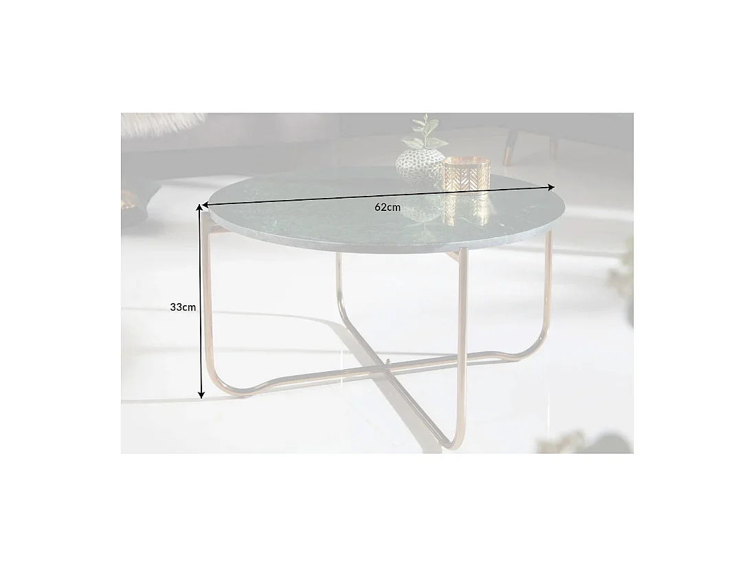 Runder Couchtisch VINTORA aus grünem Marmor und goldenem Metall - modernes, schickes Design