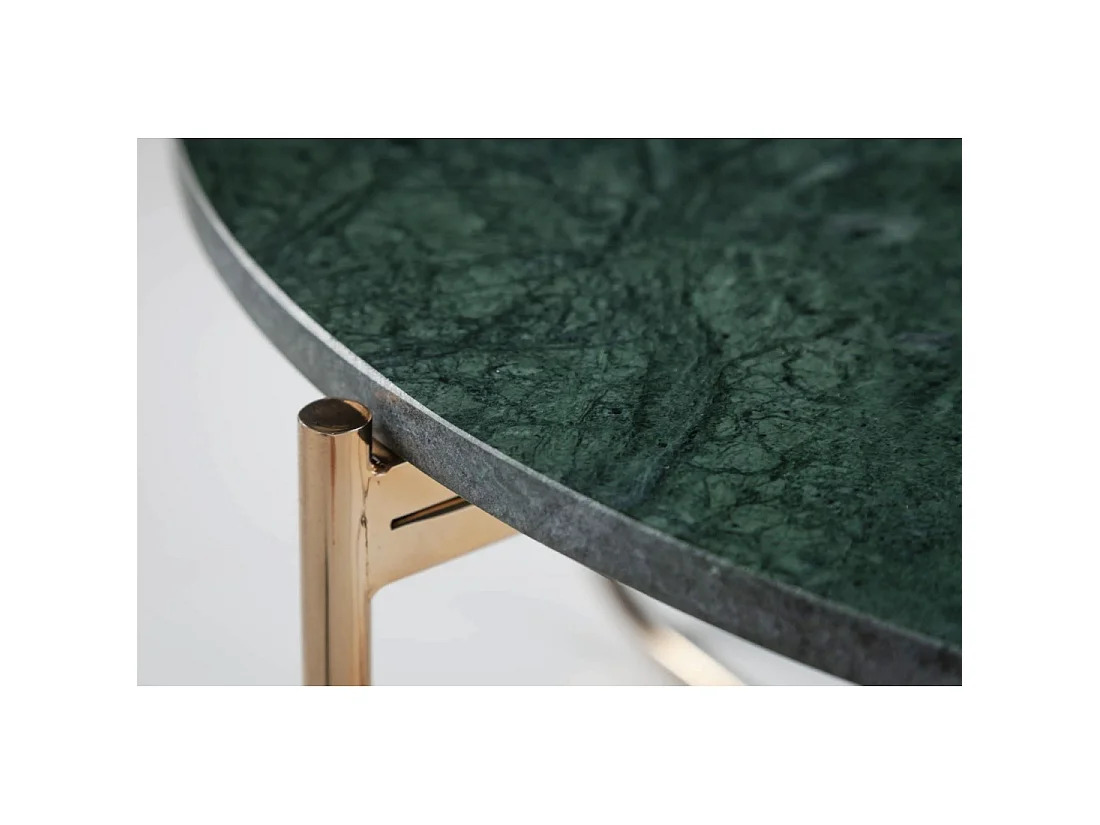 Runder Couchtisch VINTORA aus grünem Marmor und goldenem Metall - modernes, schickes Design