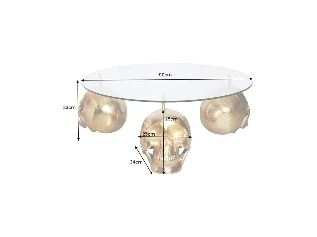 Table basse CRANY ronde 90 cm en aluminium doré et verre trempé style baroque