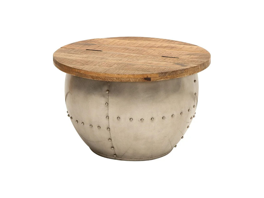 Ronde salontafel ORVIK 68 cm in massief mangohout en metaal - opbergkist
