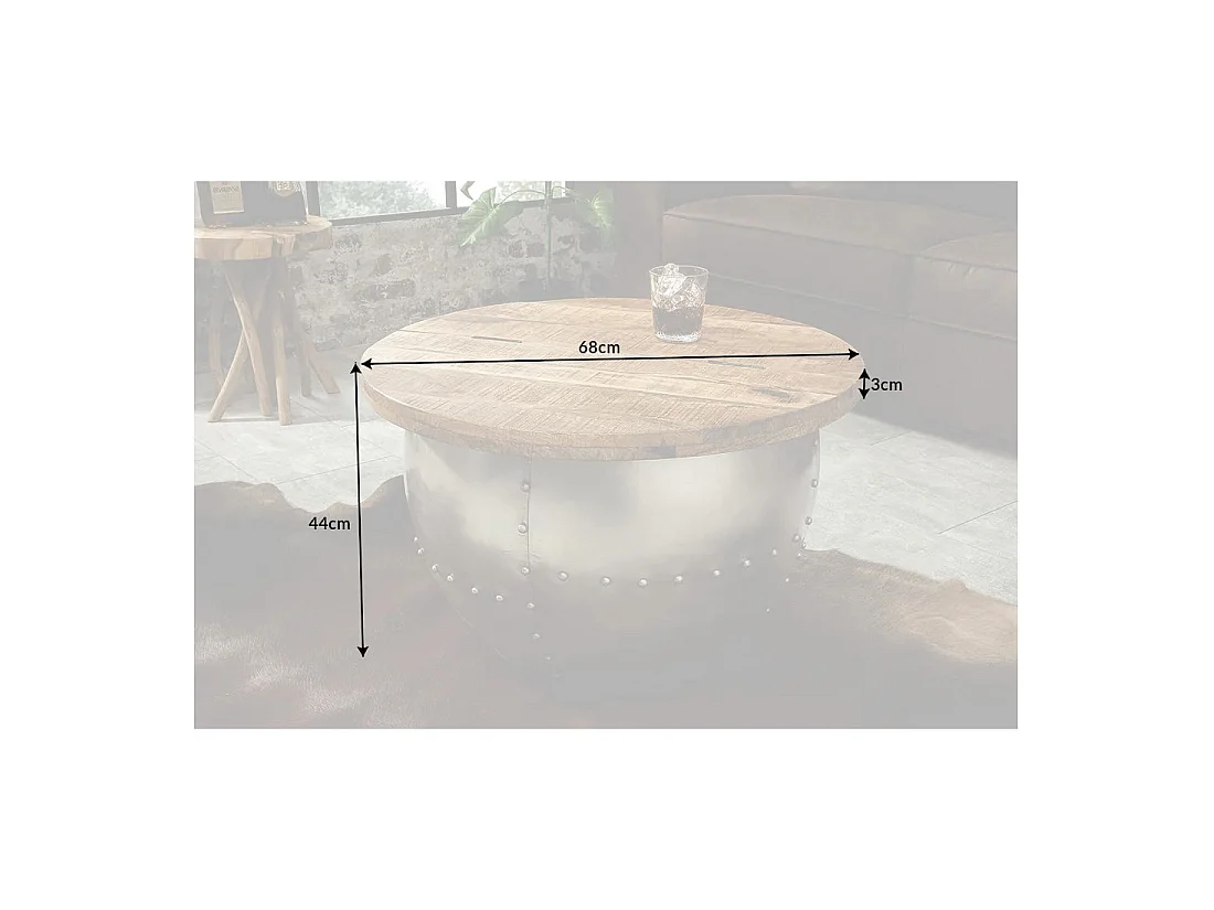 Ronde salontafel ORVIK 68 cm in massief mangohout en metaal - opbergkist