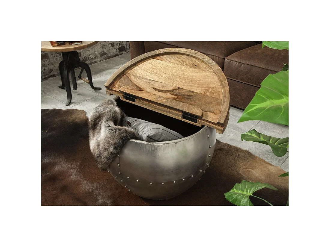 Ronde salontafel ORVIK 68 cm in massief mangohout en metaal - opbergkist