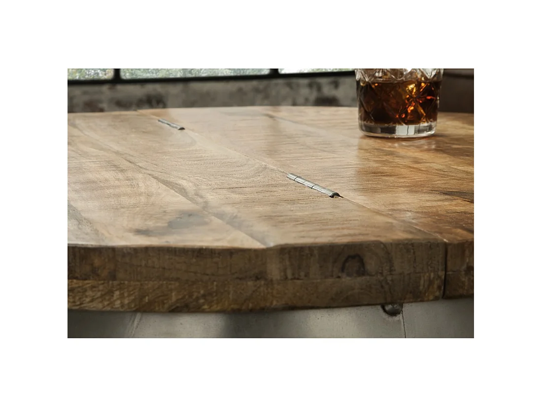 Ronde salontafel ORVIK 68 cm in massief mangohout en metaal - opbergkist