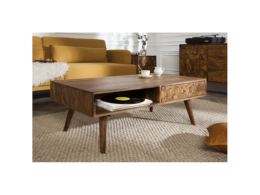 Couchtisch SCANI 100 cm aus massivem, lackiertem Sheeshamholz im skandinavischen Stil