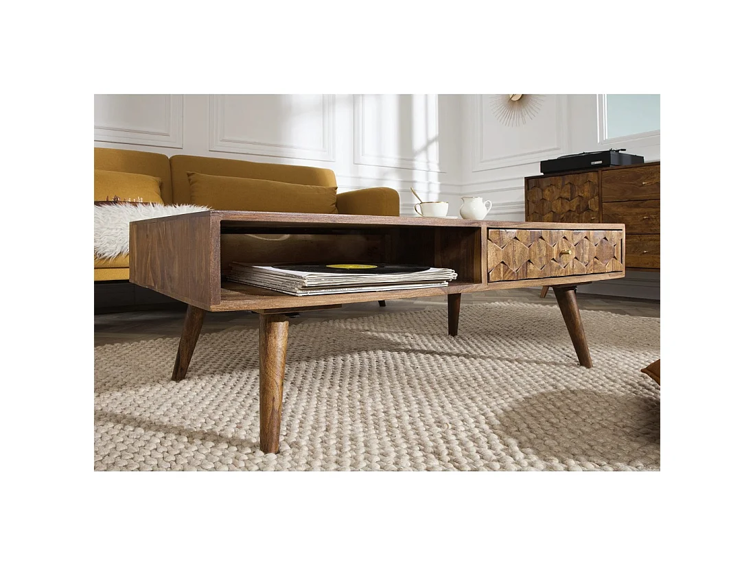 Couchtisch SCANI 100 cm aus massivem, lackiertem Sheeshamholz im skandinavischen Stil