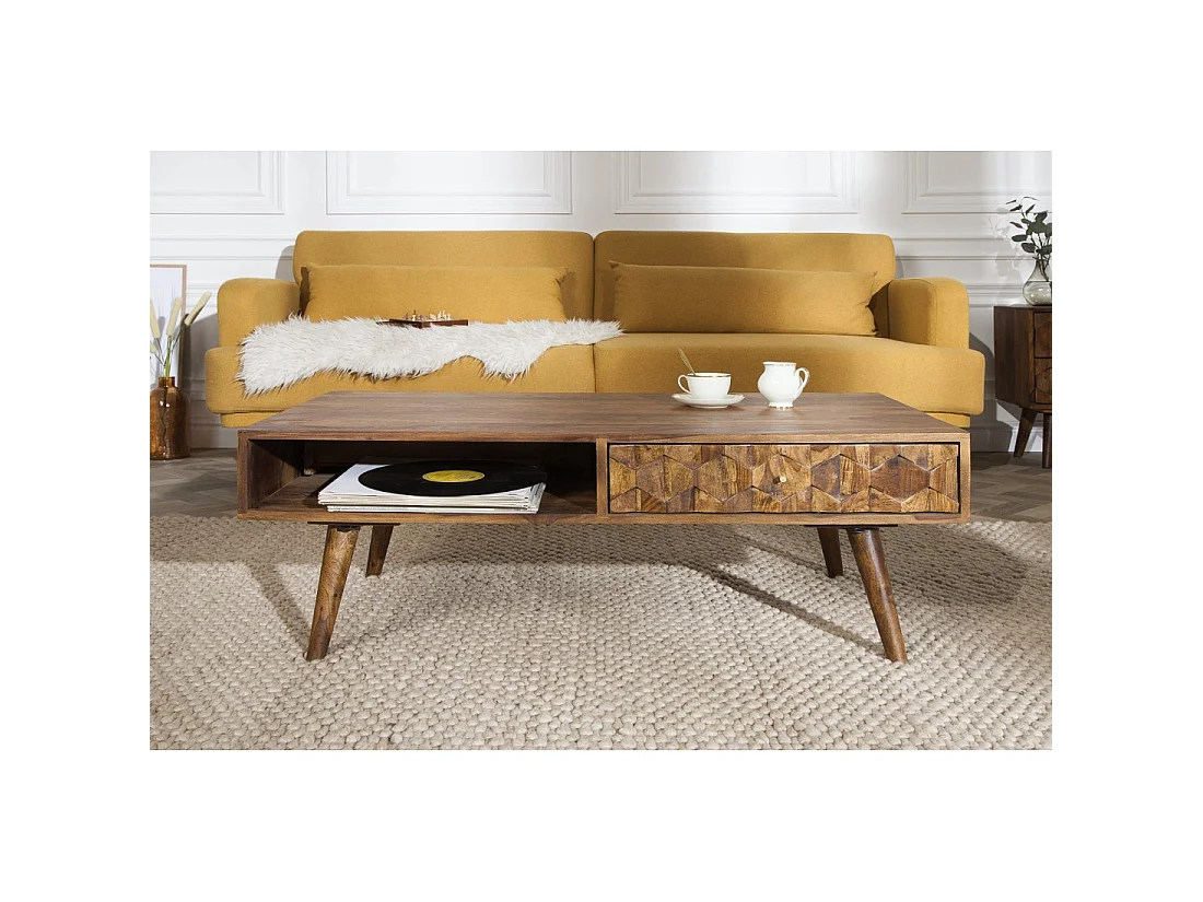 Couchtisch SCANI 100 cm aus massivem, lackiertem Sheeshamholz im skandinavischen Stil