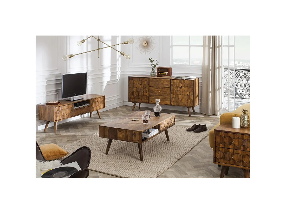 Couchtisch SCANI 100 cm aus massivem, lackiertem Sheeshamholz im skandinavischen Stil